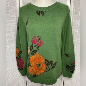 Ivko Woman Floral Intarsia Sweater Green Wool Nylon Viscose Knit Pattern Size S